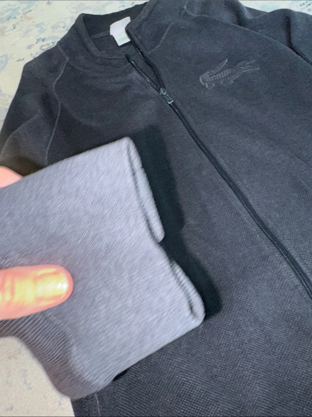 Lacoste Men's Full-Zip Charcoal Knit Sweater Jacket size 8.